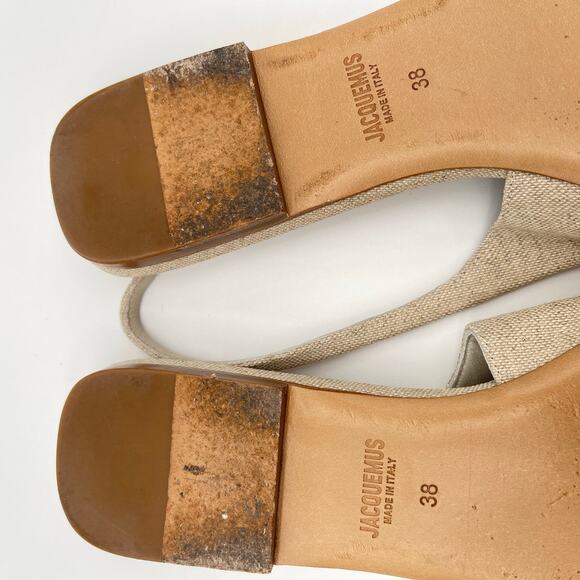 JACQUEMUS | Les Slingbacks Duelo P in Light Greige Linen Flats 38 / US 7 - Picture 14 of 16